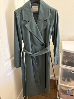 Everlane Dusty Green Double-Breasted Trench Coat with Belt
